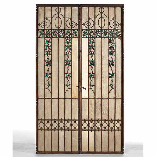 Appraisal: Leaded Glass and Bronze Bank Doors American a set of