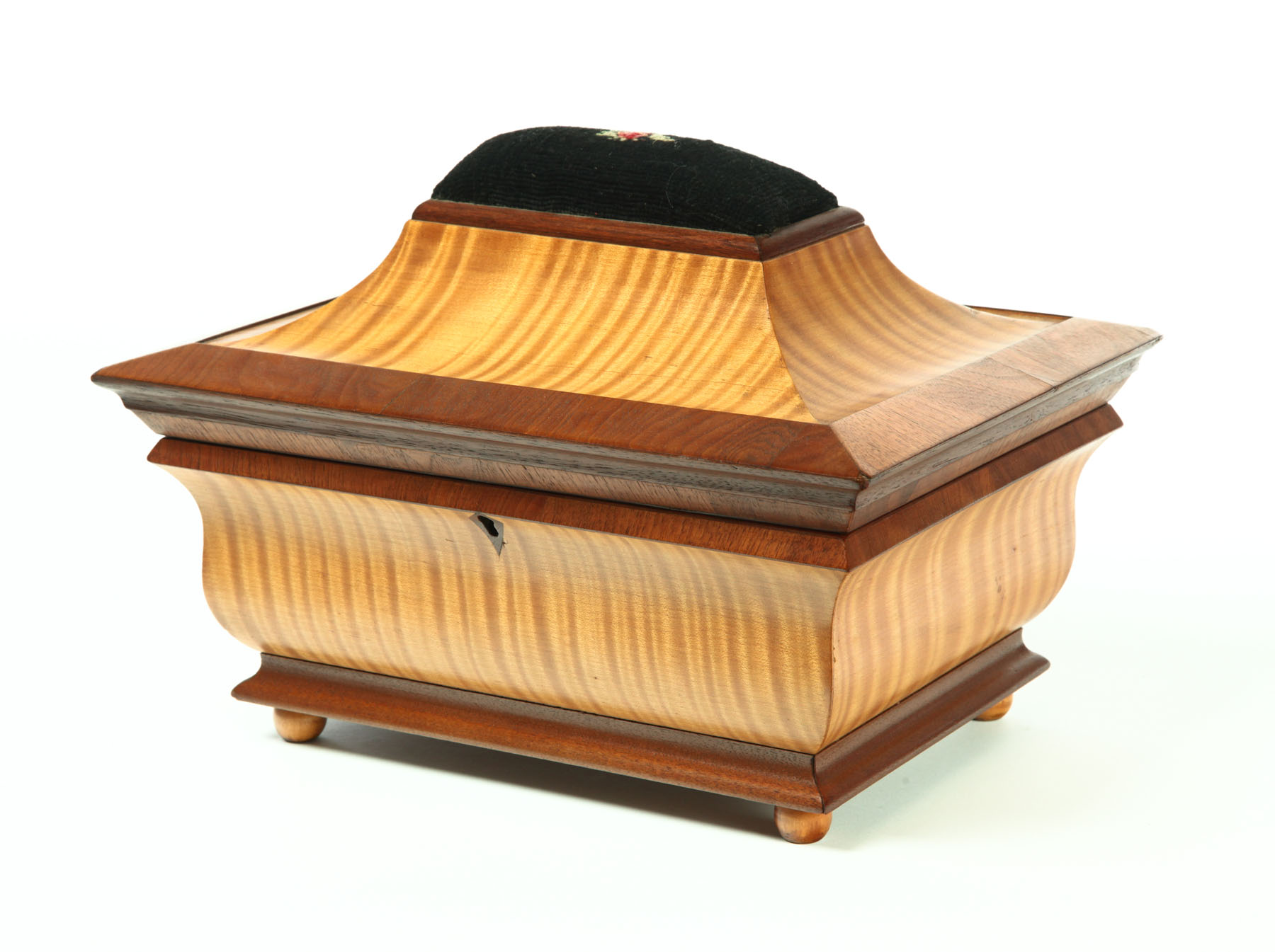 Appraisal: SEWING BOX American nd quarter- th century curly maple mahogany