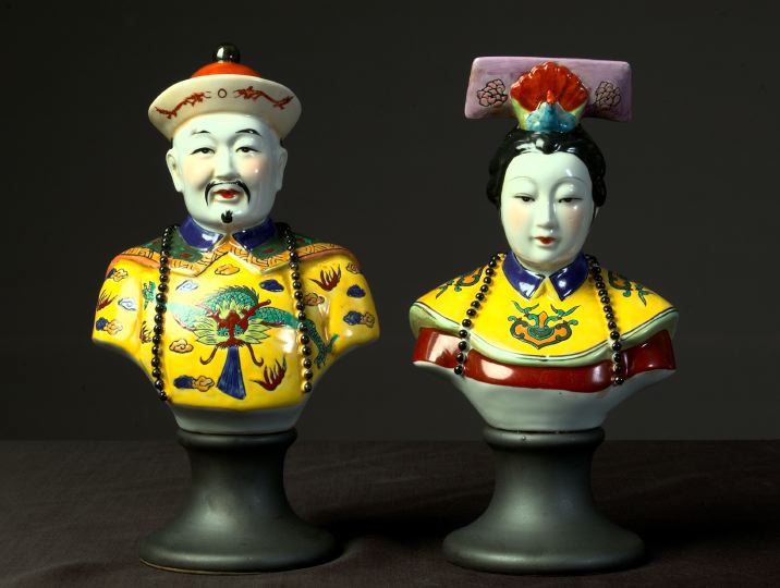 Appraisal: Good Pair of Porcelain Garniture Busts of respectively a Mandarin