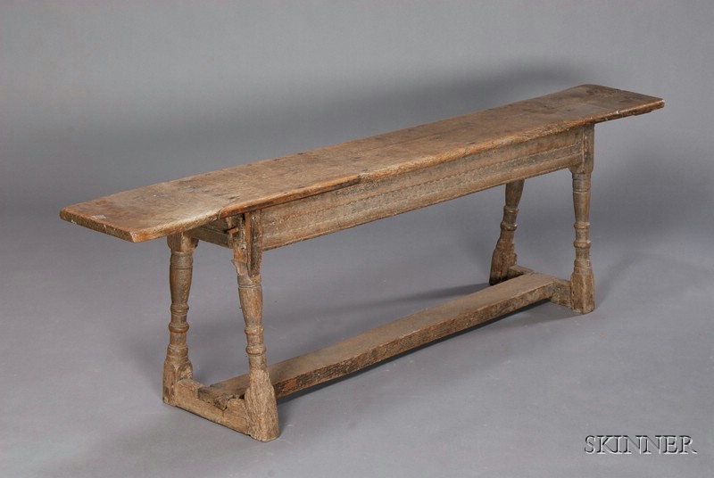 Appraisal: English Jacobean Oak Long Bench th century plank bench with