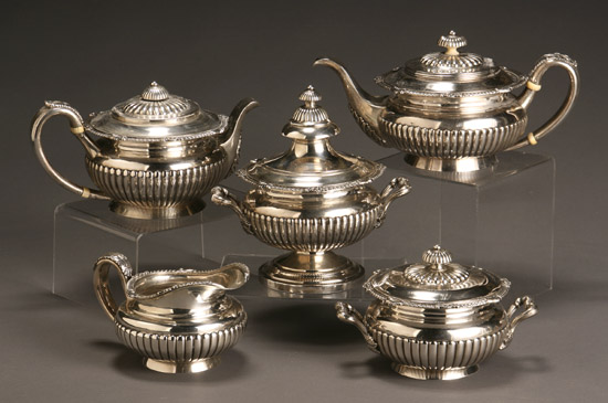 Appraisal: Colonial Silver Assembled Five-Piece Tea Set Probably Indian First Quarter