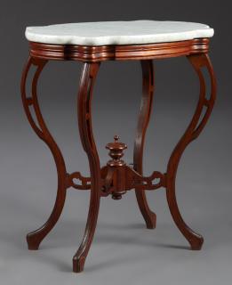 Appraisal: American Victorian Carved Mahogany Marble Top Lamp Table late th