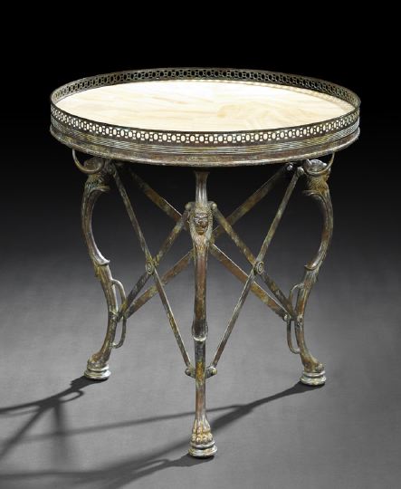 Appraisal: Empire-Style Patinated Bronze and Onyx Occasional Table the circular pieced