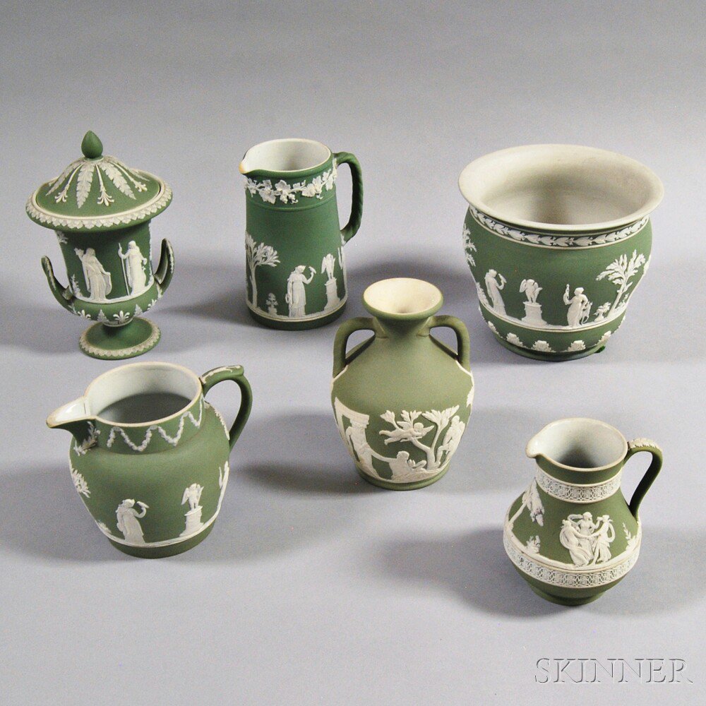 Appraisal: Six Wedgwood Light Green Jasper Items th th century a