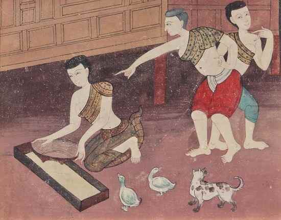 Appraisal: South East Asian School domestic scenes with figures in traditional