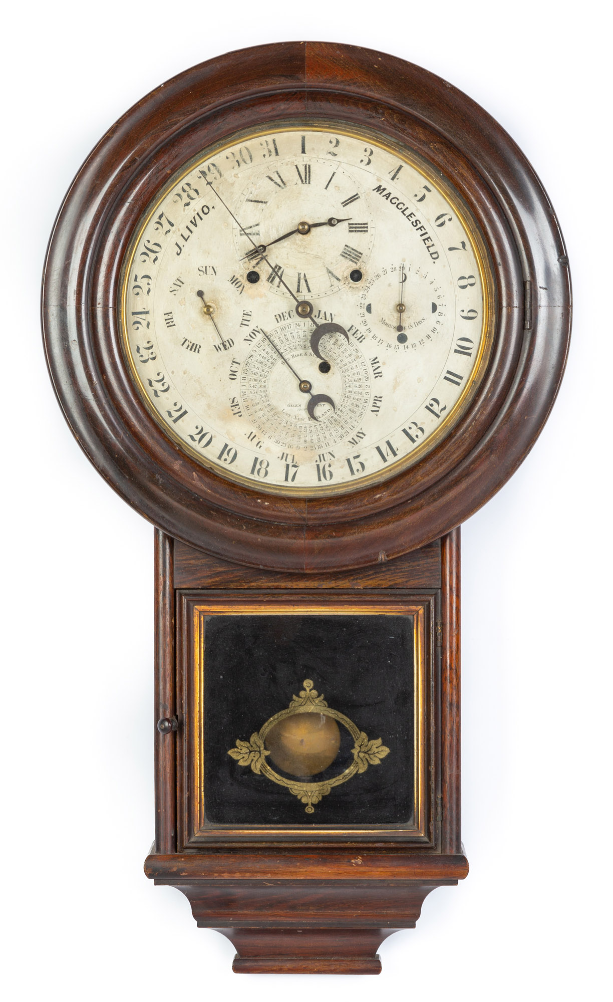 Appraisal: D J GALE'S ASTRONOMICAL CALENDAR WALL CLOCK th century rosewood