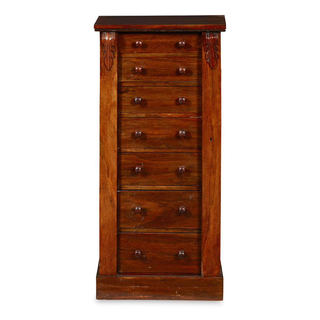 Appraisal: VICTORIAN MAHOGANY WELLINGTON CHEST OF DRAWERS TH CENTURY the rectangular