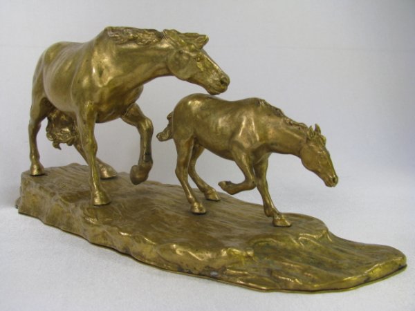 Appraisal: Bronze Dore sculpture of a mare and her colt Signed