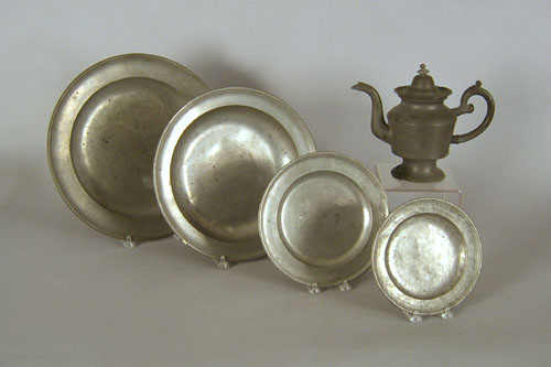 Appraisal: Four English pewter plates chargers largest - dia together with