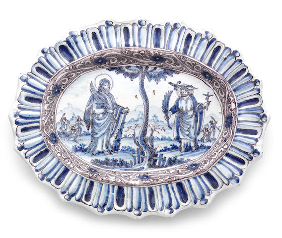 Appraisal: A Marseilles St Jean-du-D sert faience dish circa Painted in