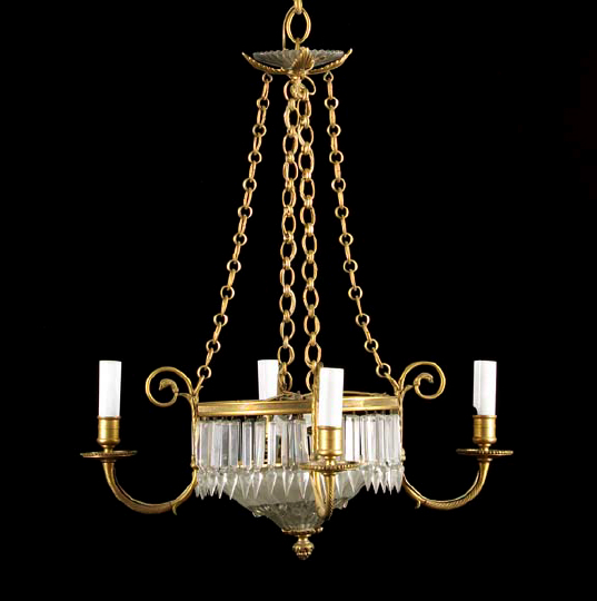 Appraisal: Edwardian Gilt-Brass and Cut Glass Four-Light Foyer Chandelier in the