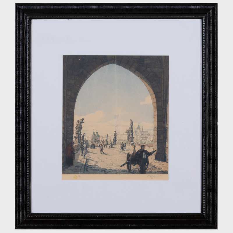 Appraisal: TAVIK FRANTISEK SIMON - VIEW THROUGH AN ARCHWAY Aquatint in