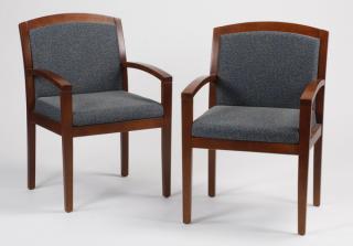 Appraisal: Mahogany open armchairs Pair of mahogany open armchairs the curved