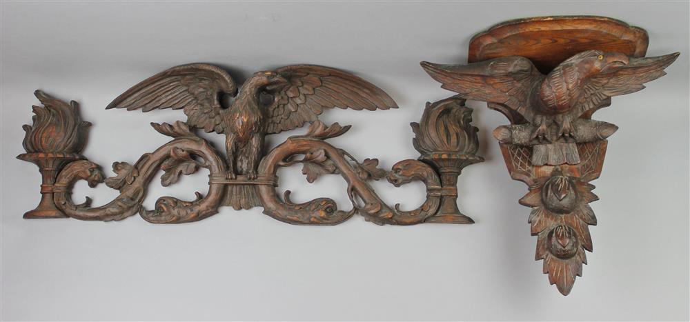 Appraisal: TWO WALL CARVINGS WITH EAGLE CARVINGS