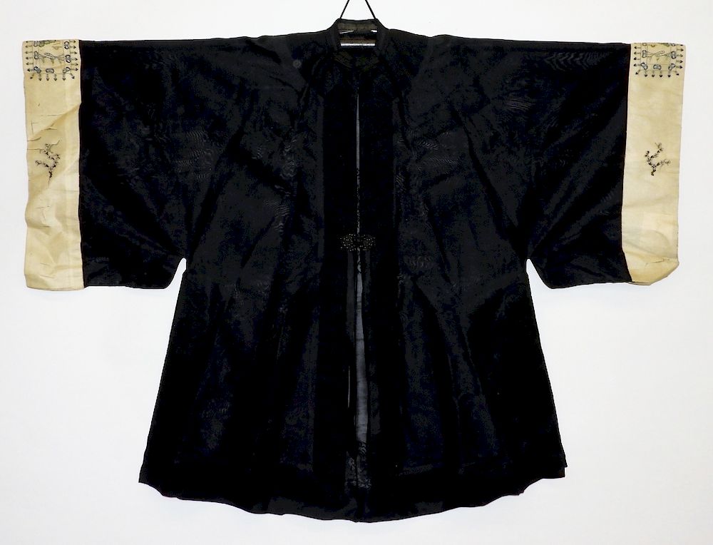 Appraisal: Chinese Black Silk Embroidered Gauze Summer Robe China Qing Dynasty