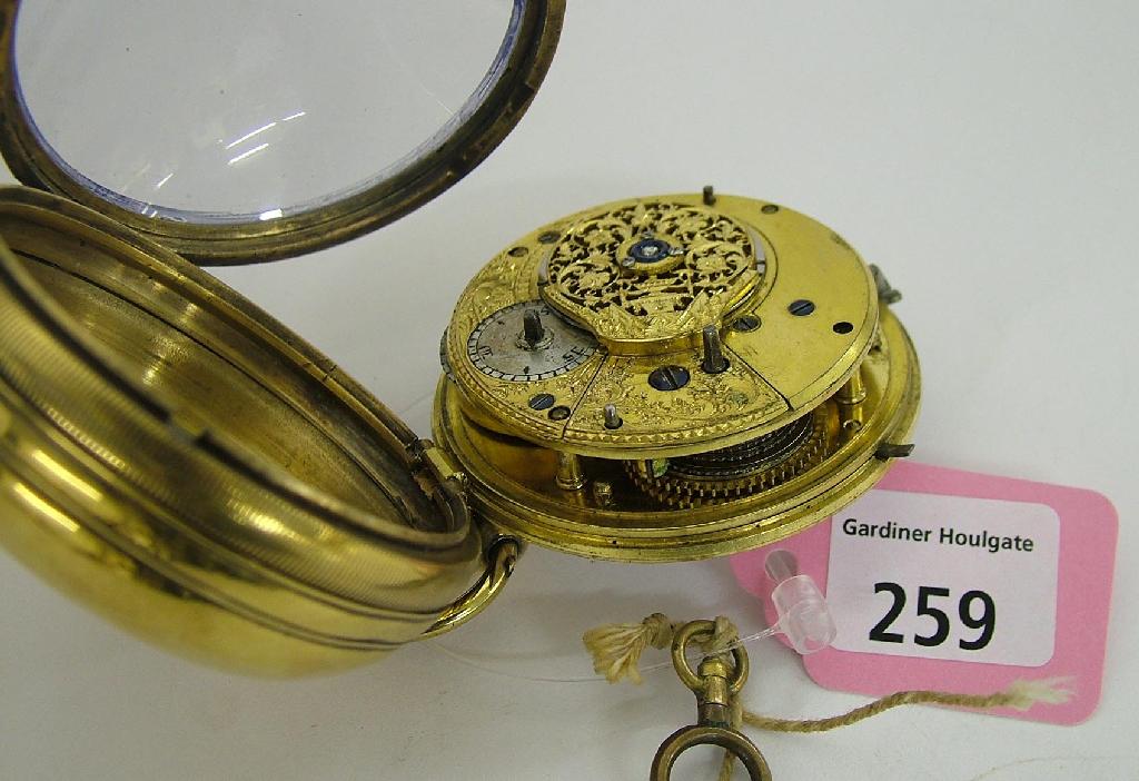 Appraisal: Early th century gilt metal cased fusee verge pocket watch