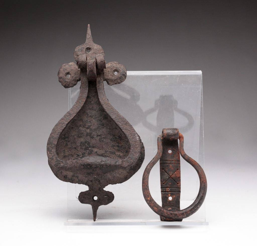 Appraisal: TWO AMERICAN WROUGHT IRON DOOR KNOCKERS Late th-early th century