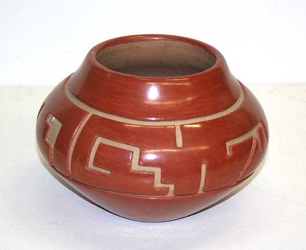 Appraisal: A Santa Clara carved redware jar Virginia Ebelacker height in