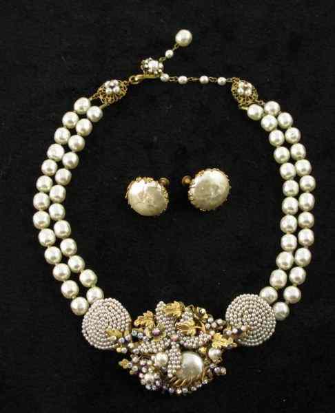 Appraisal: Miriam Haskell Necklace and Earringsthe necklace comprised of a double