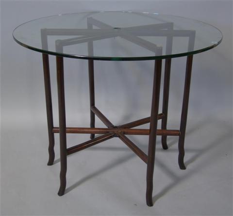 Appraisal: MODERN ROUND GLASS TOP TABLE WITH COLLAPSIBLE WOODEN BASE h