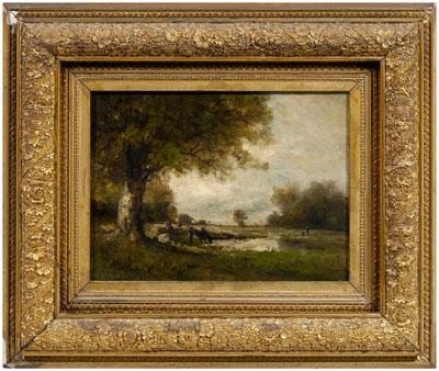 Appraisal: th century American School painting pastoral landscape with cows and