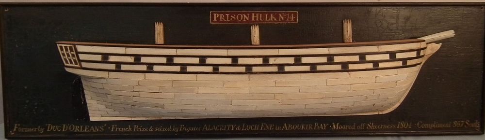 Appraisal: BONE WOOD HALF HULL PRISON SHIP MODEL Old painted wood