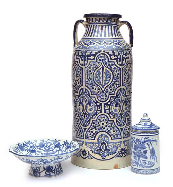 Appraisal: MORROCCOAN BLUE AND WATER CARRIER AND A BLUE AND WHITE