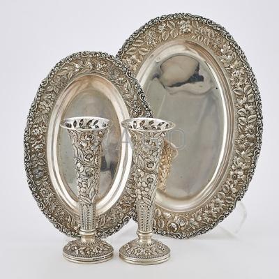 Appraisal: JACOBI AND JENKINS FLORAL REPOUSSE STERLING Baltimore floral repousse pair