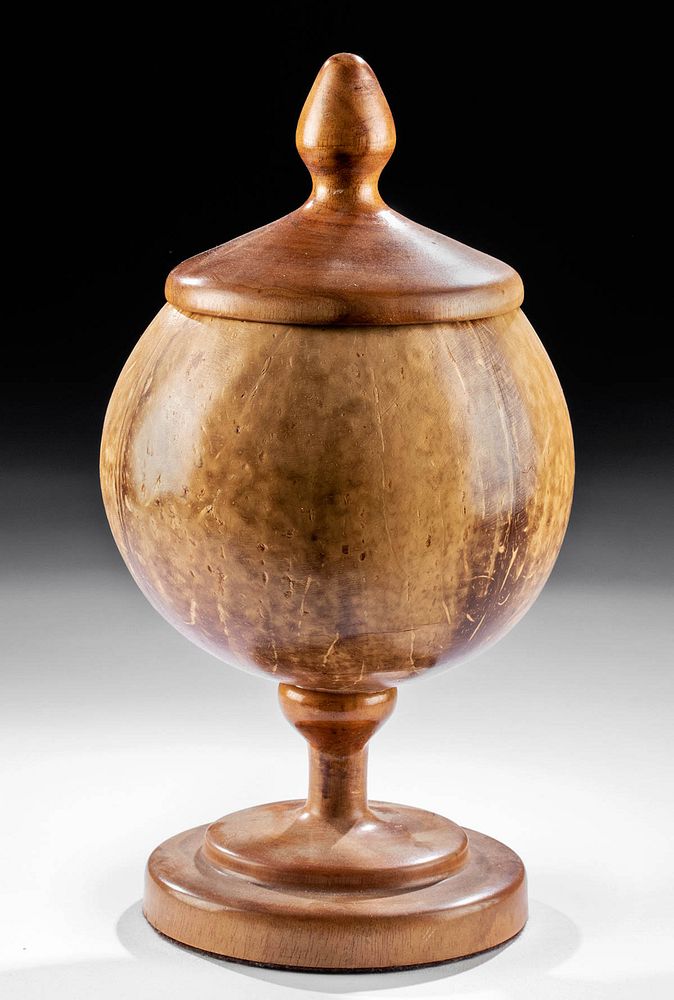 Appraisal: th C Hawaiian Coconut Jar w Wood Lid Foot South