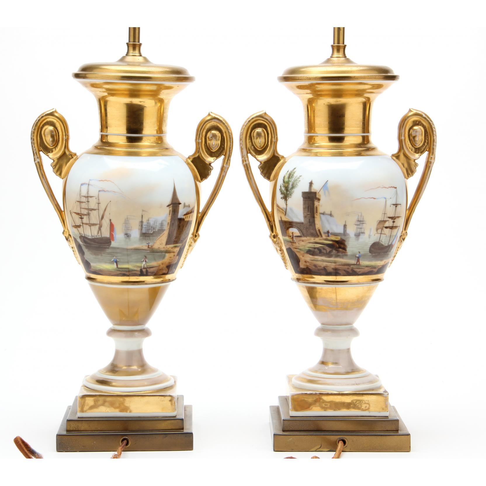 Appraisal: Pair of Old Paris Porcelain Table Lamps mid- th century