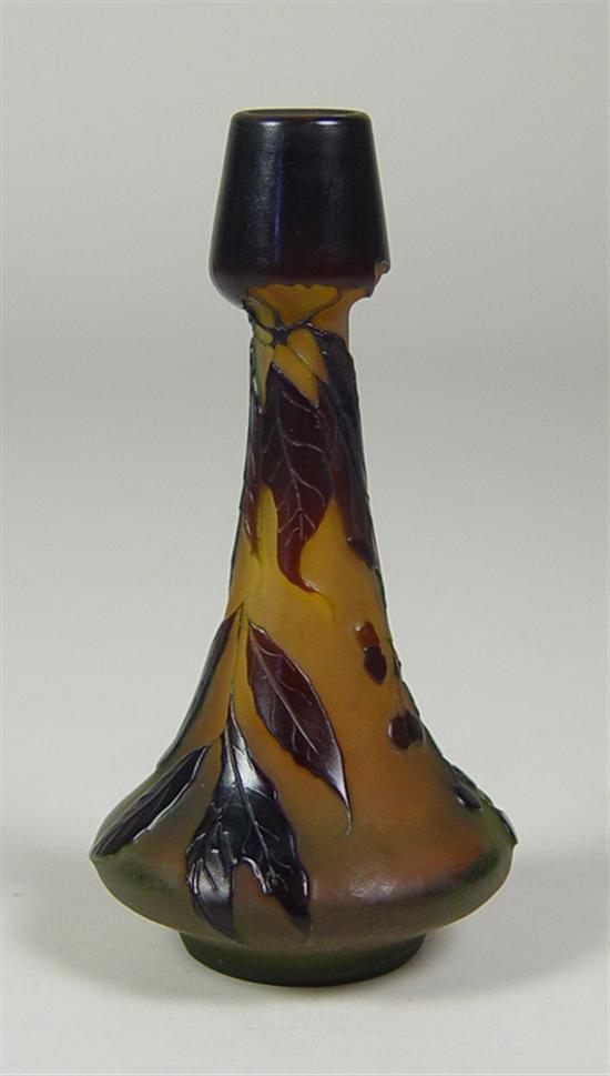 Appraisal: Galle Glass Vase Leaves and berries on brown to amber