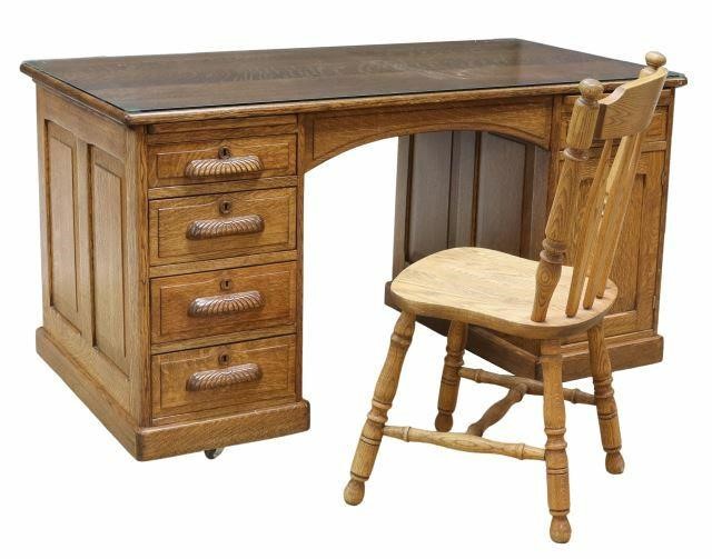 Appraisal: lot of American oak furniture early th c including kneehole