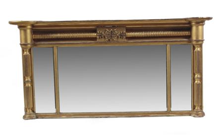 Appraisal: A Regency giltwood triptych overmantel mirror the pediment with projecting