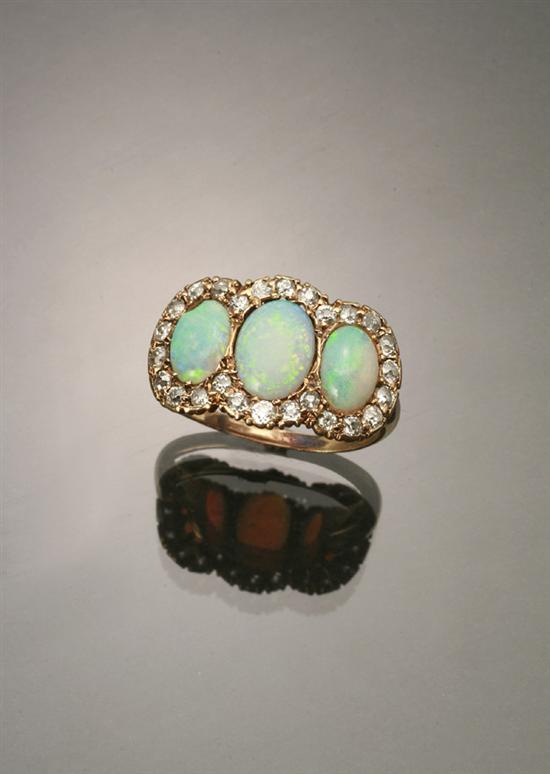 Appraisal: Edwardian -Karat Yellow-Gold White Opal and Diamond Dinner Ring Circa