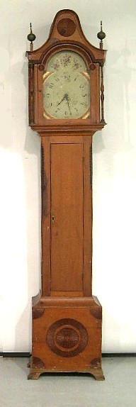 Appraisal: Tall case clock New England c pine case with high