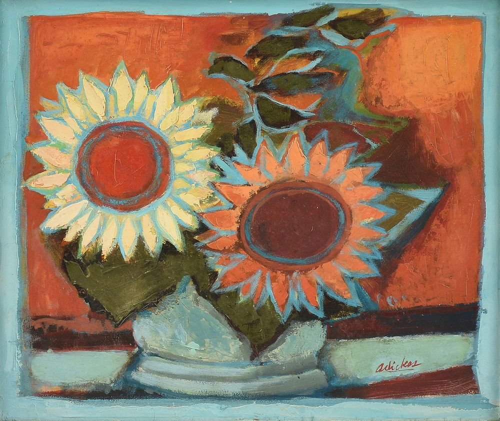 Appraisal: DAVID ADICKES American Texas b A PAINTING Sunflowers DAVID ADICKES