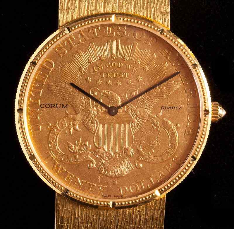 Appraisal: Gentleman's Gold Coin Wristwatch Corumwith the reverse of an gold