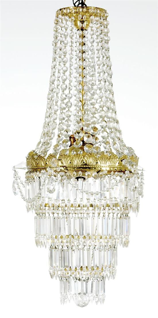 Appraisal: Empire style gilt-metal and crystal chandelier circa gilt collars hung