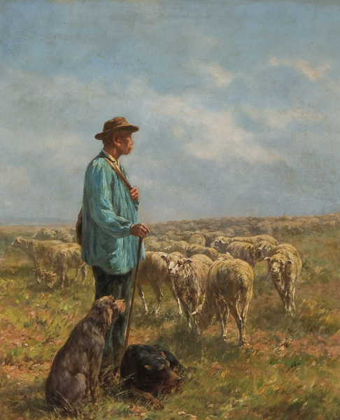 Appraisal: CALVES LEON GEORGES French - Watching the Herd oil on