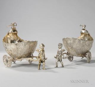 Appraisal: Two German Silver Sleigh-form Salt Cellars Hanau late th century