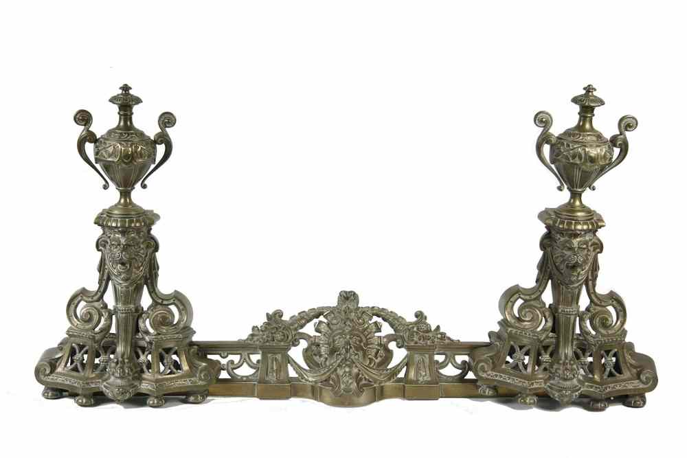 Appraisal: CHENETS - Pair of th c fancy French brass chenets