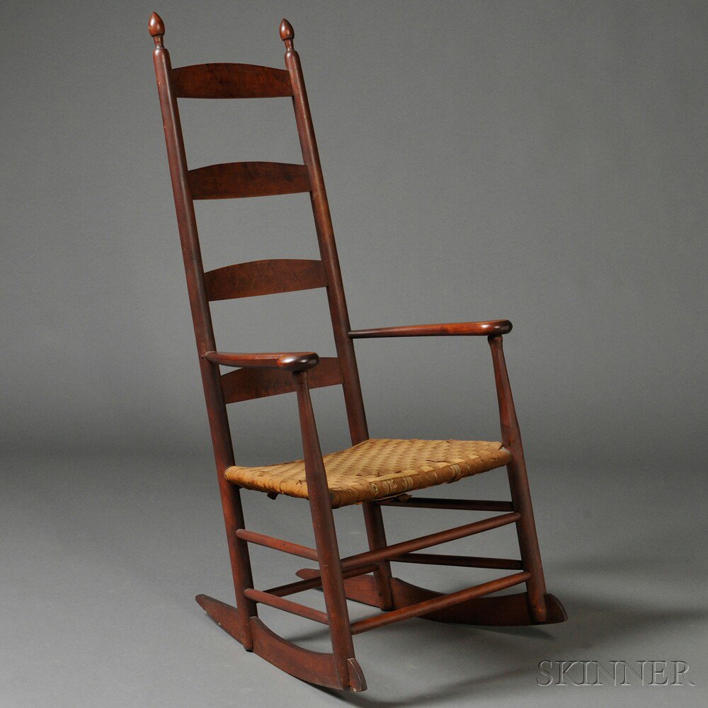 Appraisal: Shaker Maple and Bird's-eye Maple Ladder-back Rocking Chair early th