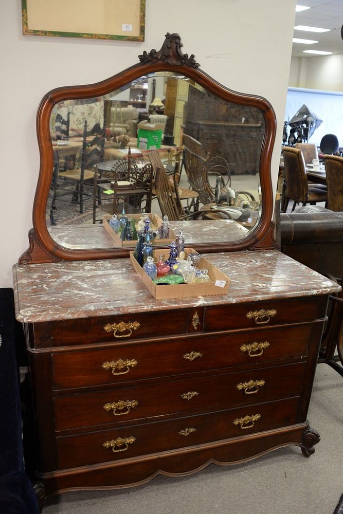 Appraisal: French Victorian Marble Top Chest and MirrorWidth height Provenance Thirty-five