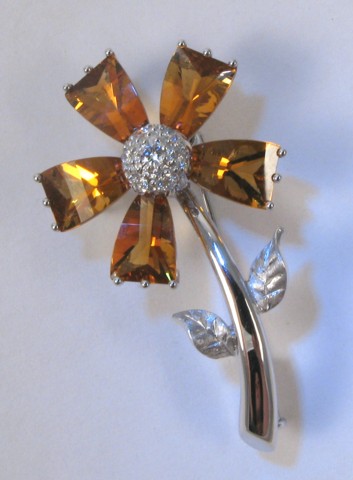 Appraisal: CITRINE AND WHITE GOLD PENDANT BROOCH k white gold and