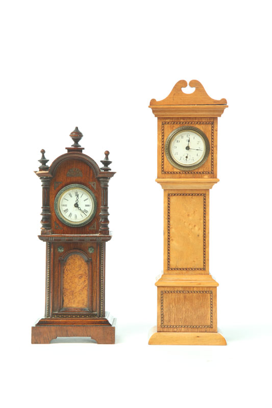 Appraisal: TWO WATCH HUTCHES American th century Miniature tall case clocks