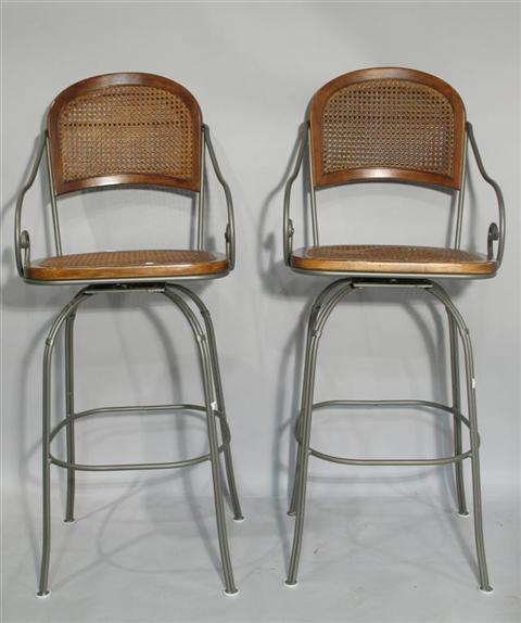 Appraisal: PAIR OF CANE BACK AND SEAT BAR STOOLS th century