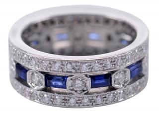 Appraisal: Platinum Diamond Sapphire Ring eternity band rectangular step cut sapphires