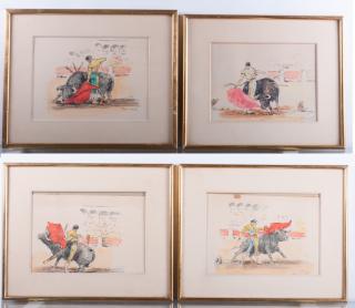 Appraisal: Jose Puente Bull Fight Watercolors Four Set of four Jose