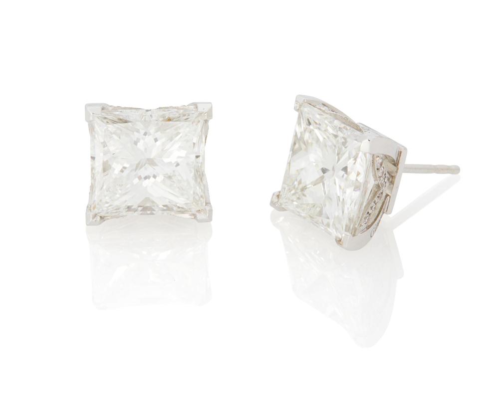 Appraisal: A PAIR OF PRINCESS-CUT DIAMOND STUD EARRINGS WORN BY ERIKA