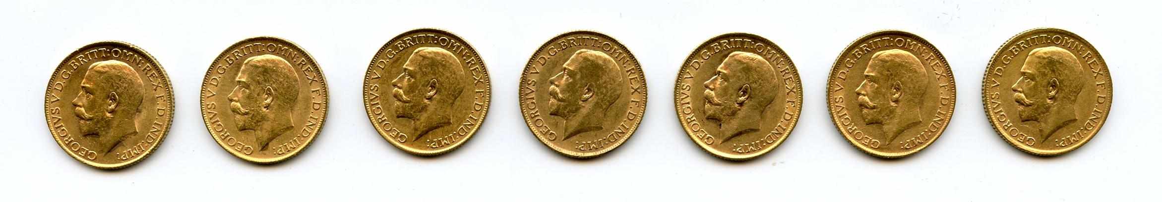 Appraisal: Great Britain George V Sovereigns KM- All are bright and